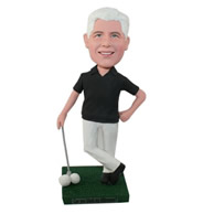 Custom black t-shirt oppiste white pants dressing golfer bobble heads