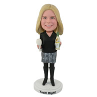 Custom fashionable dressing with boots women holds wine glasses in hand bobble heads