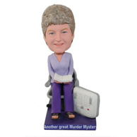 Custom old women sitting in the closestool with book in hand bobble heads