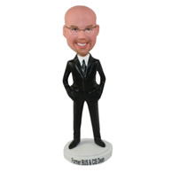 Custom bald male in black business suit bobble heads