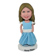 Custom cute short little girl in light blue dress bobble heads