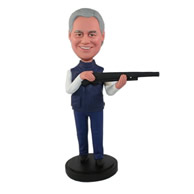 Custom dark blue suit dressing huunter with a gun in hands bobble heads