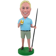 Custom yellow hair old men having fishing rod bobble heads