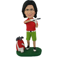 The woman is playing golf custom bobbleheads
