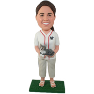 The lady hold her cat custom bobbleheads