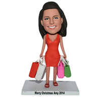 Woman dressed in a red dress bought four bags of goods custom bobbleheads