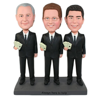 The three people playing poker custom bobbleheads