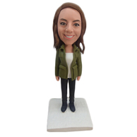 Custom smiling woman bobbleheads