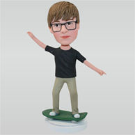Young boy in black T-shirt open his arms custom bobbleheads