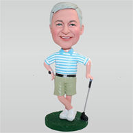 Golf man in blue T-shirt matching with a pair of green shorts custom bobbleheads