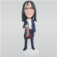 Female musician in dark blue dress coat tails with her violin custom bobbleheads