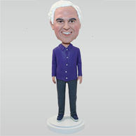 Man in purple T-shirt matching with jeans custom bobbleheads