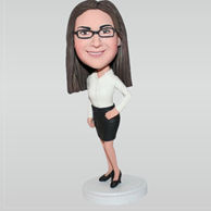 Office lady in white shirt matching with black skirt custom bobbleheads