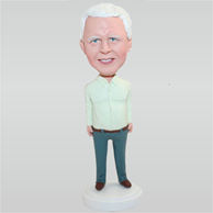 Old man in light green T-shirt matching with jasper pants custom bobbleheads