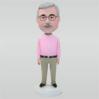 Man in pink shirt matching with a pair of grey pants custom bobbleheads