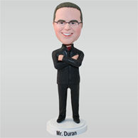 Man in black coat matching with black pants custom bobbleheads