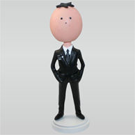 Funny cartoon head in black suit custom bobbleheads
