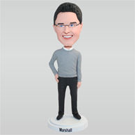 Man in grey sweater matching with a pair of black pants custom bobbleheads
