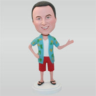 Man in flower shirt matching with red shorts custom bobbleheads