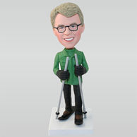 Man in green cotton coat is skiing custom bobbleheads