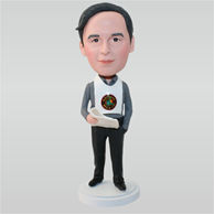 Man in grey shirt holding a book custom bobbleheads