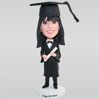 Young alumna in black academic dress custom bobbleheads