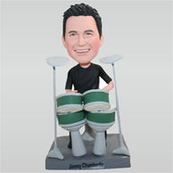 Custom  man  bobbleheads in black shirt playing drum