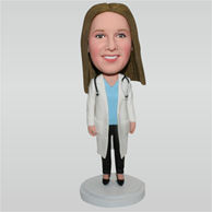 Female doctor in doctor's overall custom bobbleheads