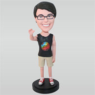 Glasses boy in black vest matching with a pair of red shoes custom bobbleheads
