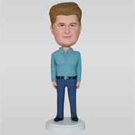Man in green T-shirt matching with blue pants custom bobbleheads
