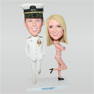 Groom in navy uniform and bride in bikini custom bobbleheads