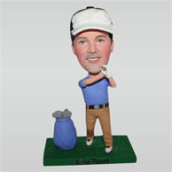 Man in blue shirt playing golf custom bobbleheads