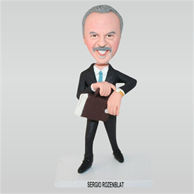 Business man in black suit holding a briefcase custom bobbleheads