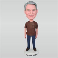 Man brown shirt matching with blue pants custom bobbleheads