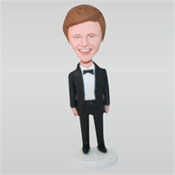 Man in black suit matching with a bowknot tie custom bobbleheads