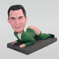 Man in green suit lie on his stomach custom bobbleheads