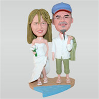 Groom in white shirt and bride in white wedding dress custom bobbleheads