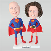 Funny super groom and super bride custom bobbleheads