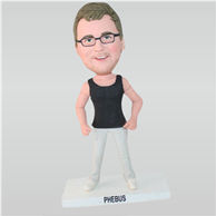 Man in black vest matching with white pants custom bobbleheads