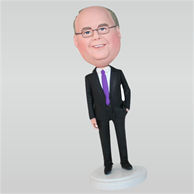 Man in black suit matching with purple tie custom bobbleheads