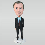 Man in black suit matching with coffee tie custom bobbleheads