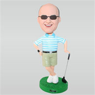 Free man in blue shirt playing golf custom bobbleheads