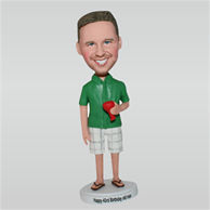 Man in green shirt holding a red cup custom bobbleheads