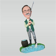 Custom fishing man bobbleheads  in green waistcoat