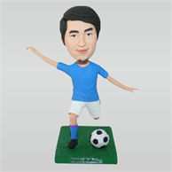 Man in blue shirt play soccer ball custom bobbleheads