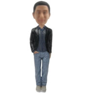 Blue shirt bobble head doll