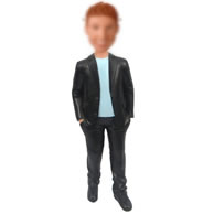 Man in black suit bobble head doll