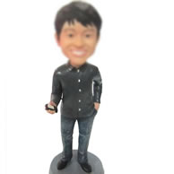 Man with telephone bobbleheads