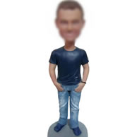 Personalized custom blue shirt bobbleheads