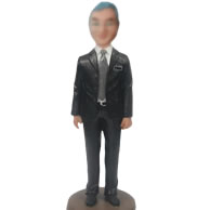 Personalized man in black suit bobble head doll